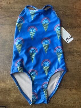 Tea Collection Bright Blue Rainbow Ice Cream One-Piece Swimsuit NWT